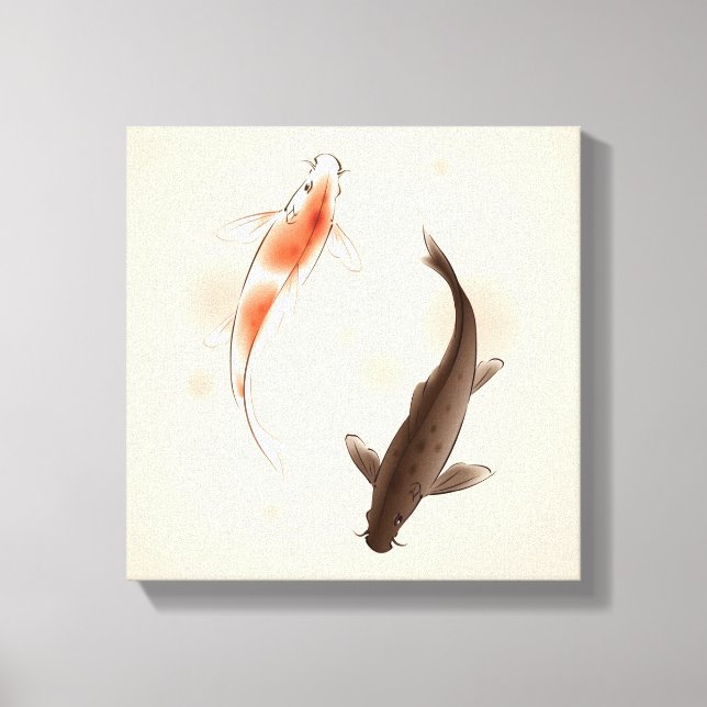Yin Yang Koi fishes in oriental style painting Canvas Print (Front)