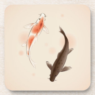 Yin Yang Koi fishes in oriental style painting Coaster