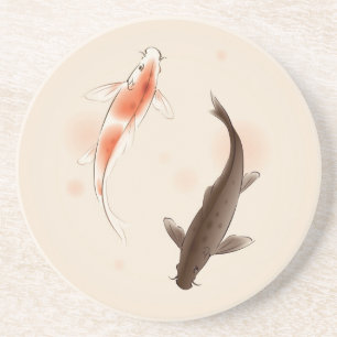 Yin Yang Koi fishes in oriental style painting Coaster