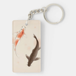 Yin Yang Koi fishes in oriental style painting Keychain