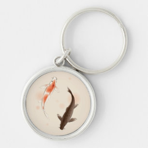 Yin Yang Koi fishes in oriental style painting Keychain