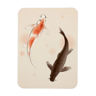 Yin Yang Koi fishes in oriental style painting Magnet