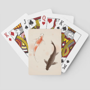 Yin Yang Koi fishes in oriental style painting Playing Cards