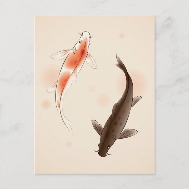 Yin Yang Koi fishes in oriental style painting Postcard (Front)