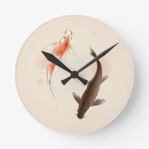 Yin Yang Koi fishes in oriental style painting