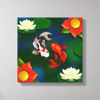 Yin Yang Koi Red Flower White Lotus Lily Pad Pond