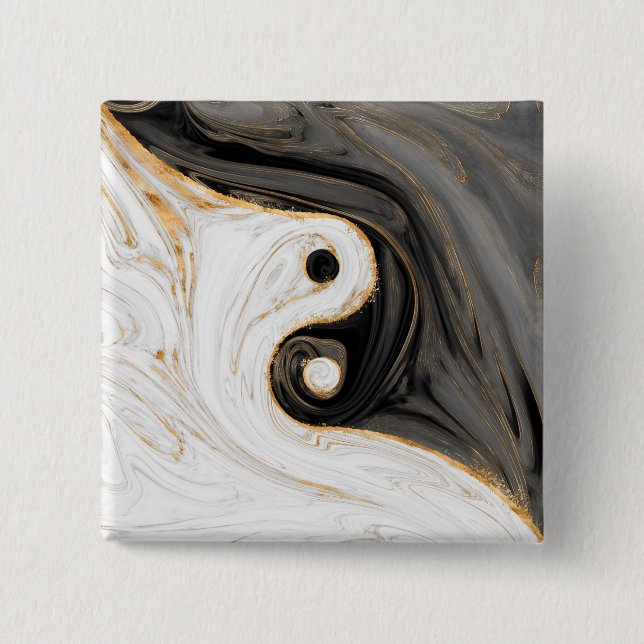 Yin Yang Liquid Marble 2 Inch Square Button (Front)