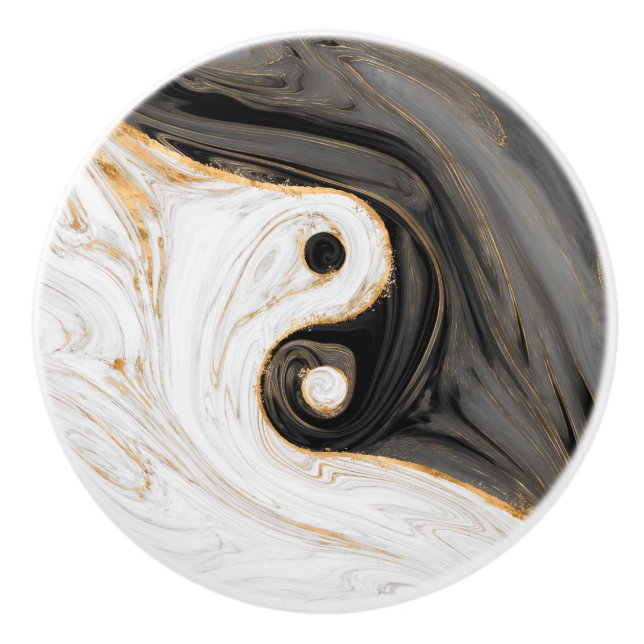 Yin Yang Liquid Marble Ceramic Knob (Front)