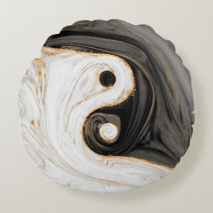 Yin Yang Liquid Marble Round Pillow