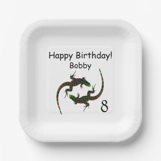 Yin Yang Lizards Age  Birthday Paper Plate (Front)