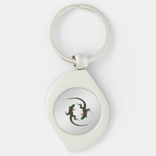 Yin Yang Lizards Silver Keychain