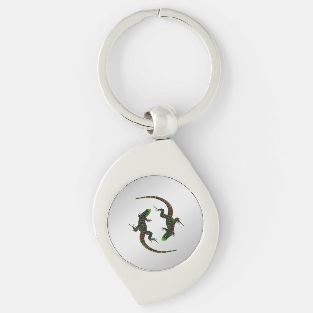 Yin Yang Lizards Silver Keychain (Front)
