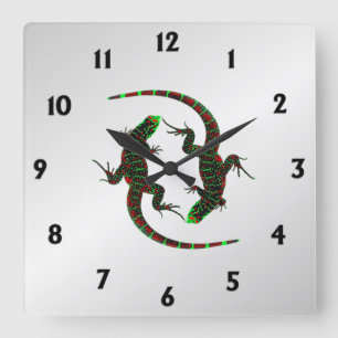 Yin Yang Lizards Silver Square Wall Clock
