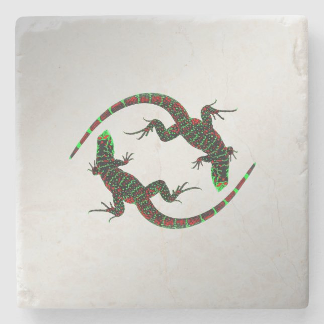 Yin Yang Lizards Silver Stone Coaster (Front)