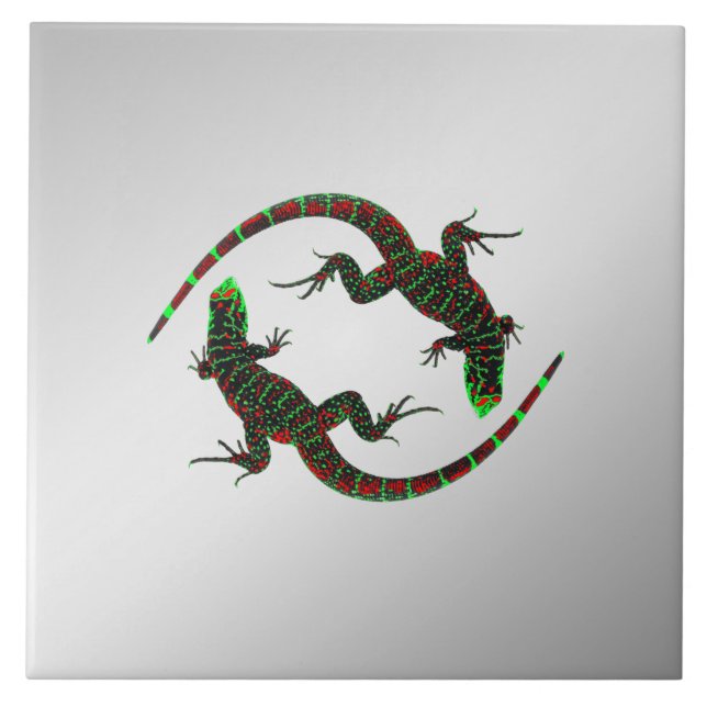 Yin Yang Lizards Silver Tile (Front)