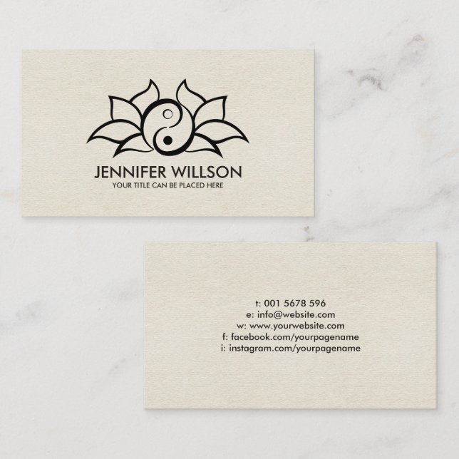 Yin Yang Lotus flower - black outline Business Card (Front/Back)