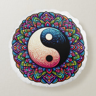 Yin Yang Mandala design Round Pillow