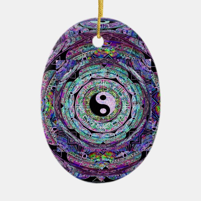 Yin Yang Mandala in Purple Colours Ceramic Ornament (Front)
