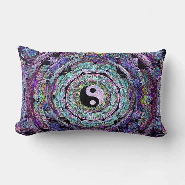 Yin Yang Mandala in Purple Colours Lumbar Pillow (Front)
