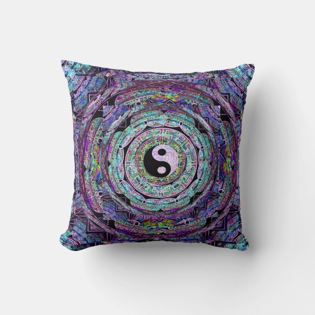 Yin Yang Mandala in Purple Colours Throw Pillow (Front)