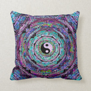 Yin Yang Mandala in Purple Colours Throw Pillow