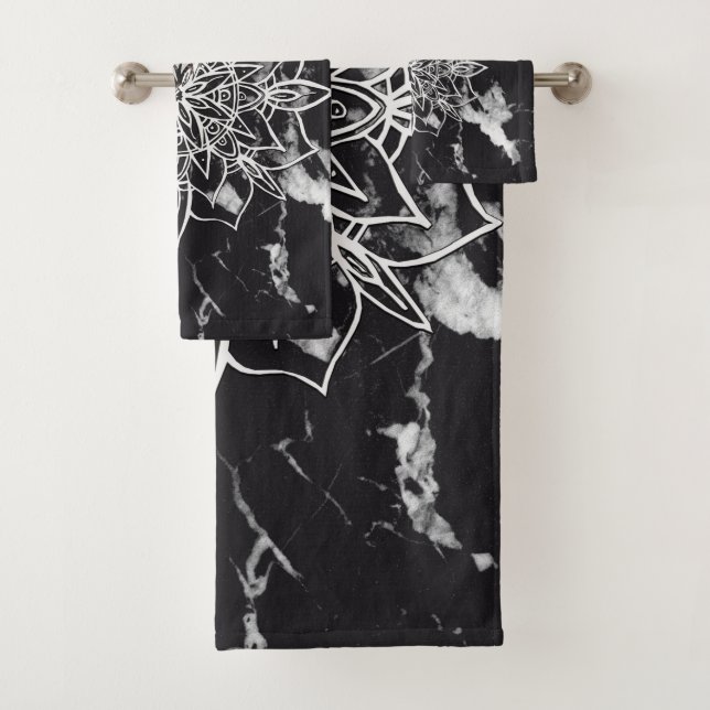 Yin Yang Mandala on Marble #1 Bath Towel Set (Insitu)