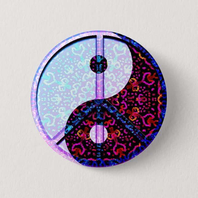 Yin Yang Mandala Purple with Peace Symbol 2 Inch Round Button (Front)