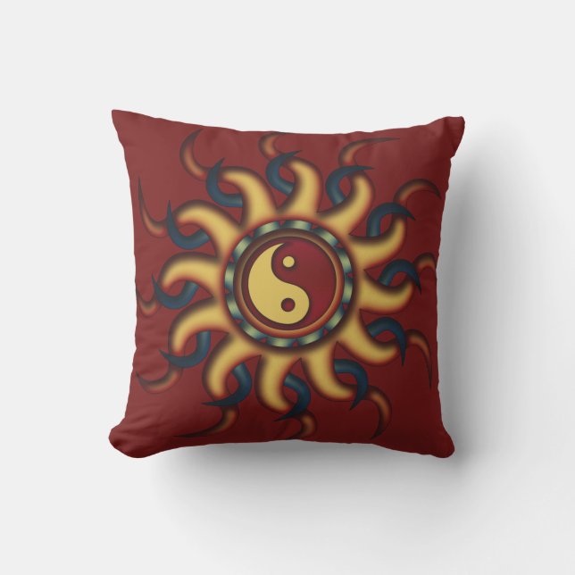 Yin Yang Maroon Design Outdoor Pillow (Front)