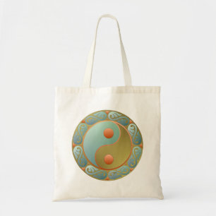 Yin Yang Medallion Gold Turquoise Tote Bag