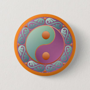 Yin Yang Medallion Violet Turquoise 2 Inch Round Button