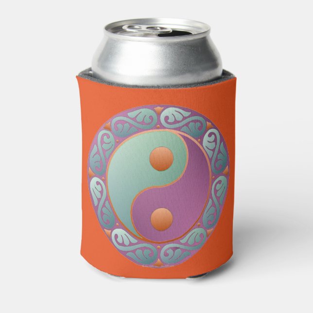Yin Yang Medallion Violet Turquoise Can Cooler (Can Back)