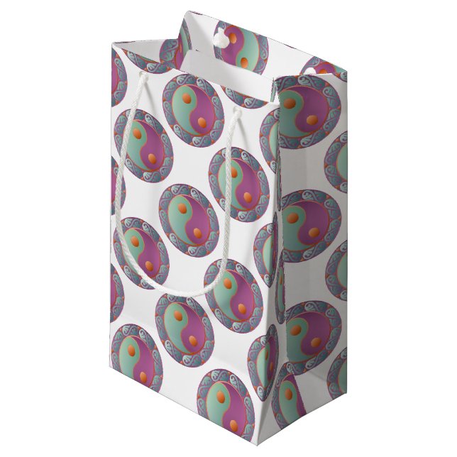 Yin Yang Medallion Violet Turquoise Small Gift Bag (Front Angled)
