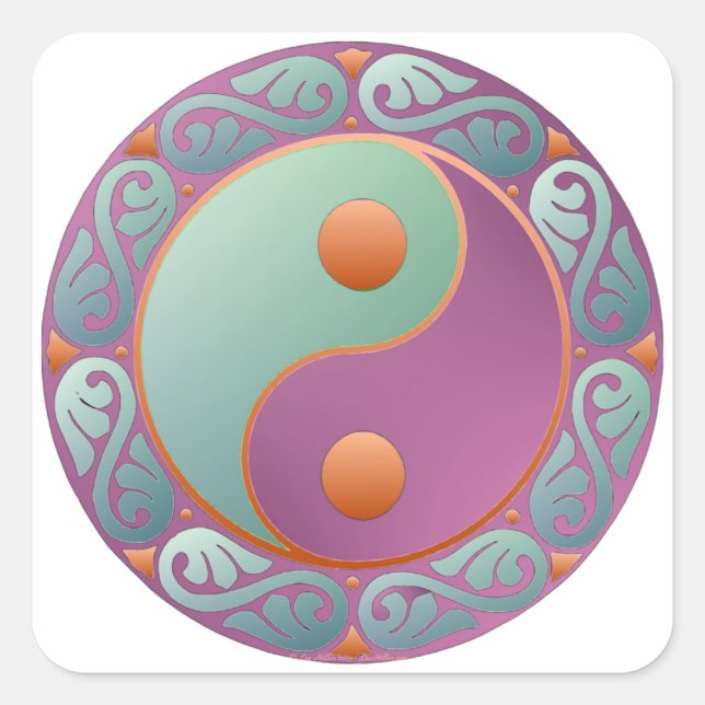 Yin Yang Medallion Violet Turquoise Square Sticker (Front)