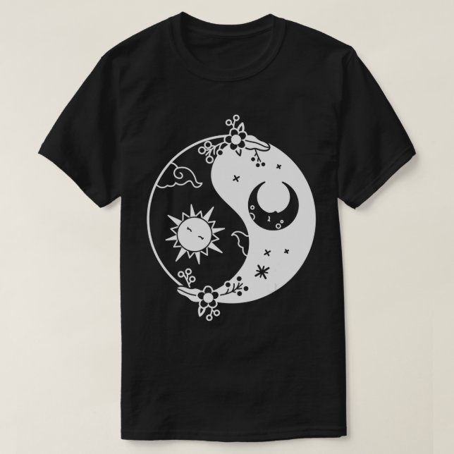 Yin Yang Occult Sun & Moon Black & White  T-Shirt (Design Front)