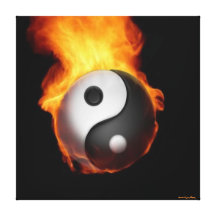 Yin Yang on Fire Stretched Canvas Print