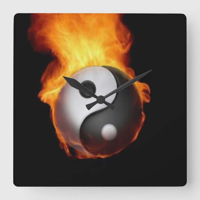 Yin Yang on Fire Wall Clock (Front)