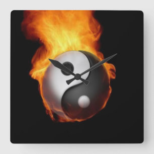 Yin Yang on Fire Wall Clock