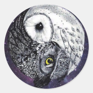 Yin Yang Owls Classic Round Sticker