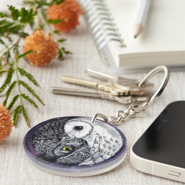 Yin Yang Owls Keychain (Front Right)