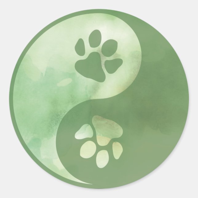 Yin Yang Paw Green Classic Round Sticker (Front)