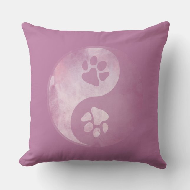 Yin Yang Paw Pink Throw Pillow (Front)