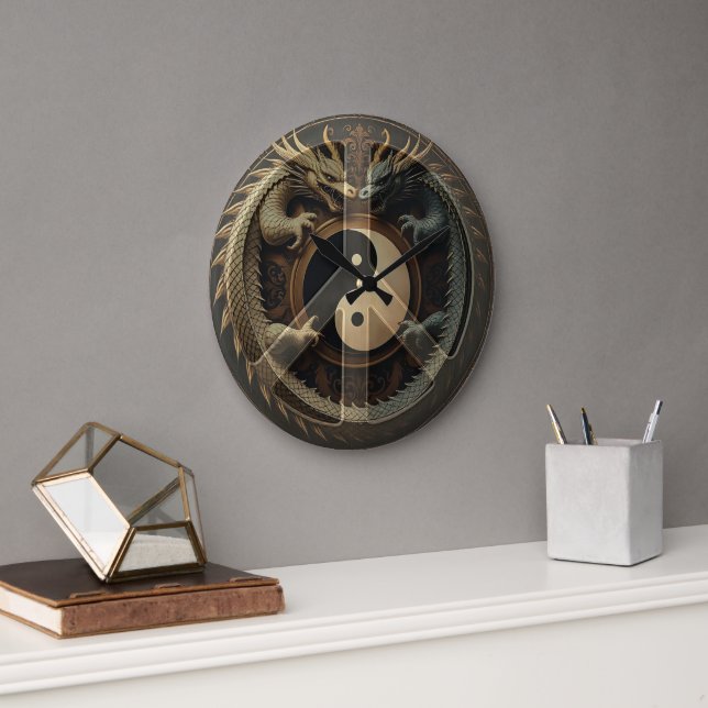 Yin Yang Peace Sign  Large Clock (Office)