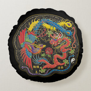 Yin Yang Phoenix and Dragon Throw Pillow