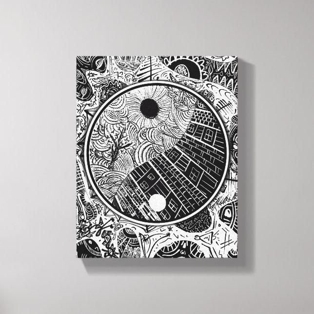 Yin Yang Phrame Circular Linework Canvas Print (Front)