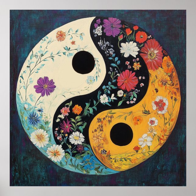 Yin Yang Poster Art - Colourful Yoga Poster (Front)