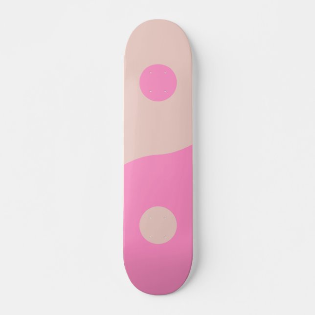 Yin Yang Print Peach And Pink Preppy Minimalistic Skateboard (Front)