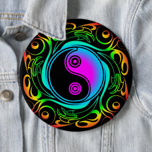 Yin Yang Psychedelic Rainbow Tattoo 6 Inch Round Button