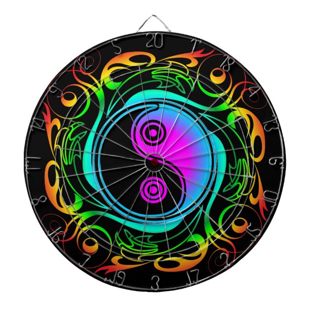 Yin Yang Psychedelic Rainbow Tattoo Dartboard (Front)