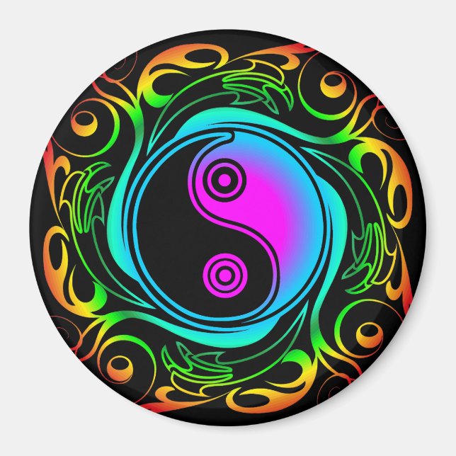 Yin Yang Psychedelic Rainbow Tattoo Magnet (Front)