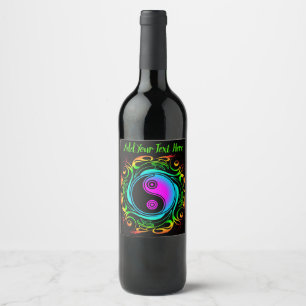 Yin Yang Psychedelic Rainbow Tattoo Wine Label